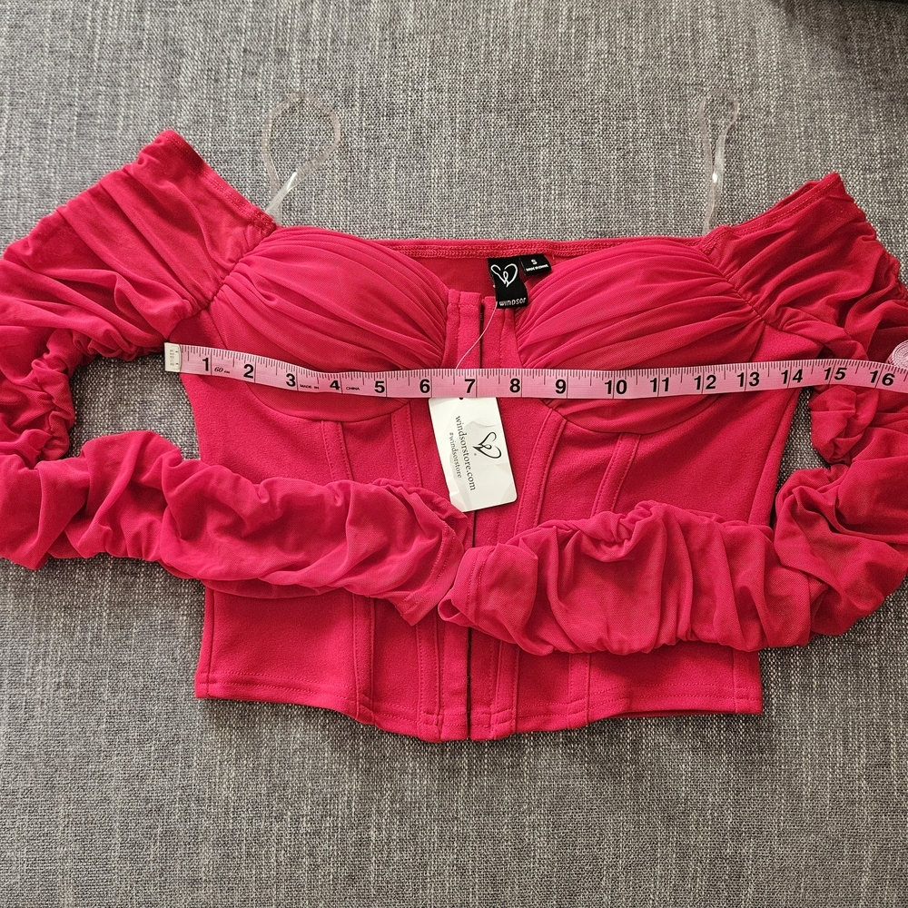 WINDSOR Downtown Looks Long Sleeve Mesh Bustier Corset Off The Shoulders Red Top - Picture 4 of 12